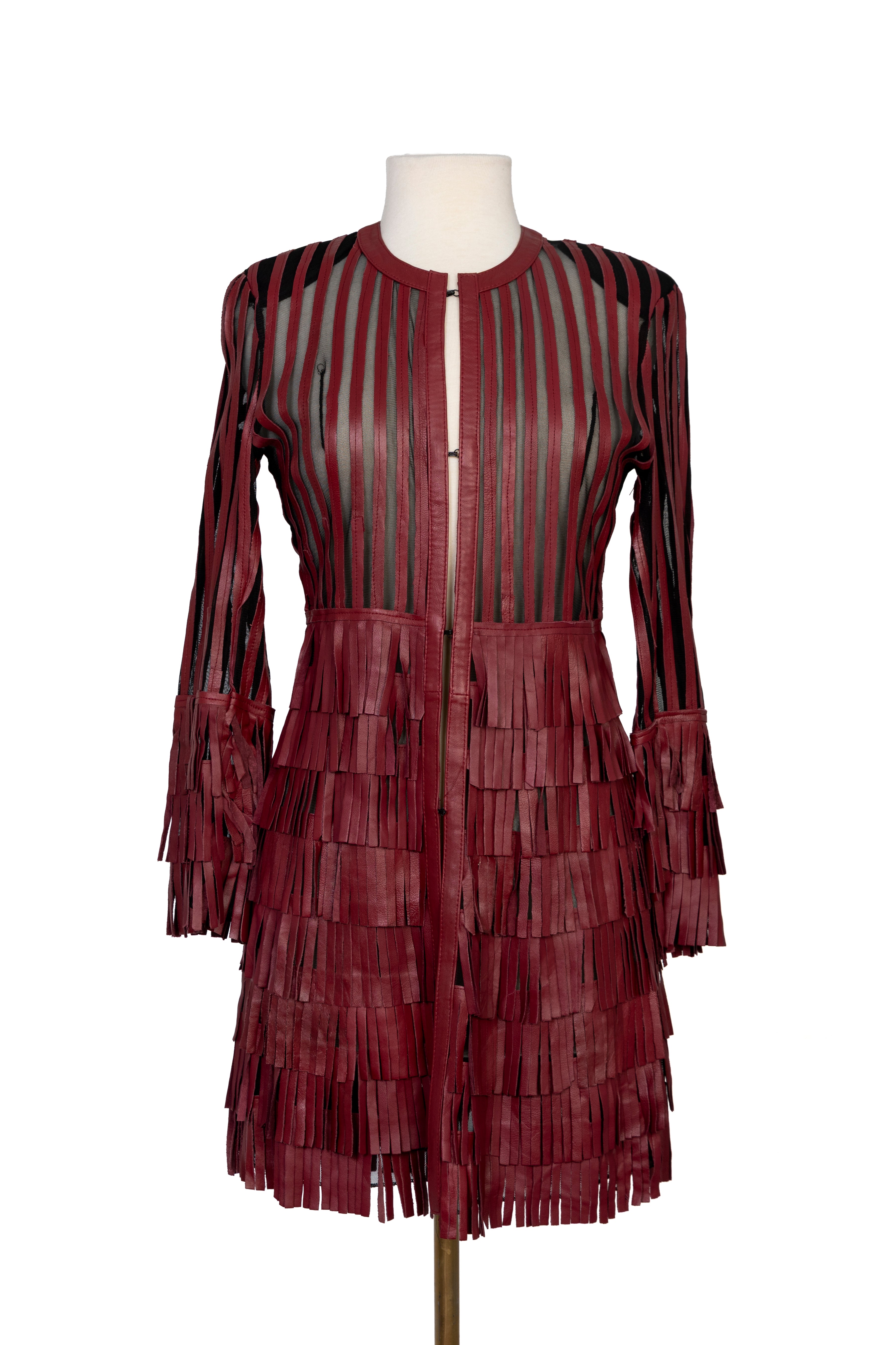 ‌BURGUNDY FRINGE COAT