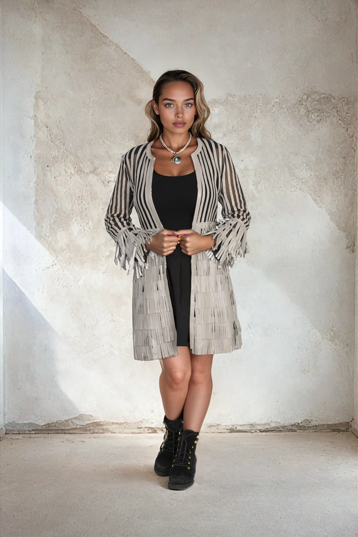 BEIGE/TAUPE FRING COAT