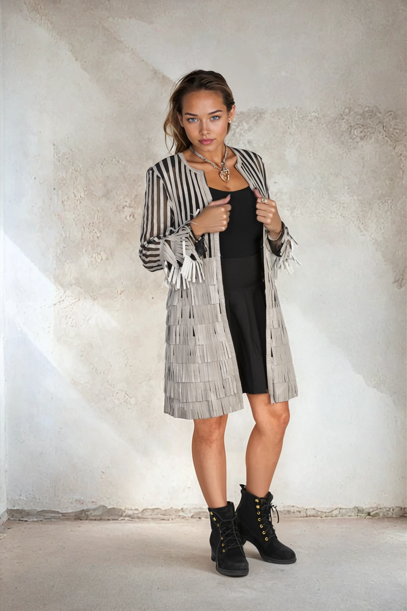 BEIGE/TAUPE FRING COAT