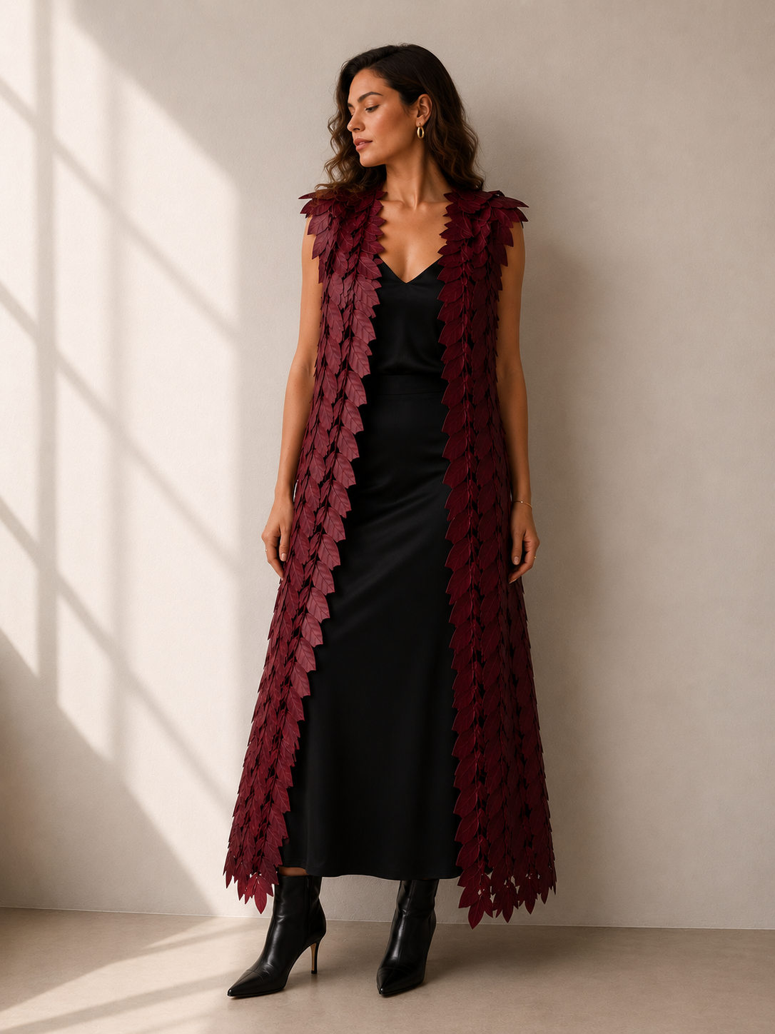 FLAT LEAF MAXI VEST WINE