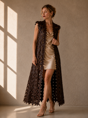 FLAT LEAF MAXI VEST BROWN