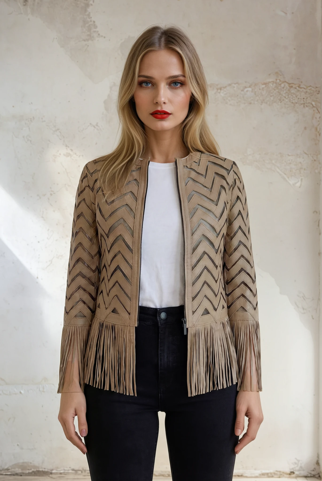 ‌BEIGE FRINGE JACKET