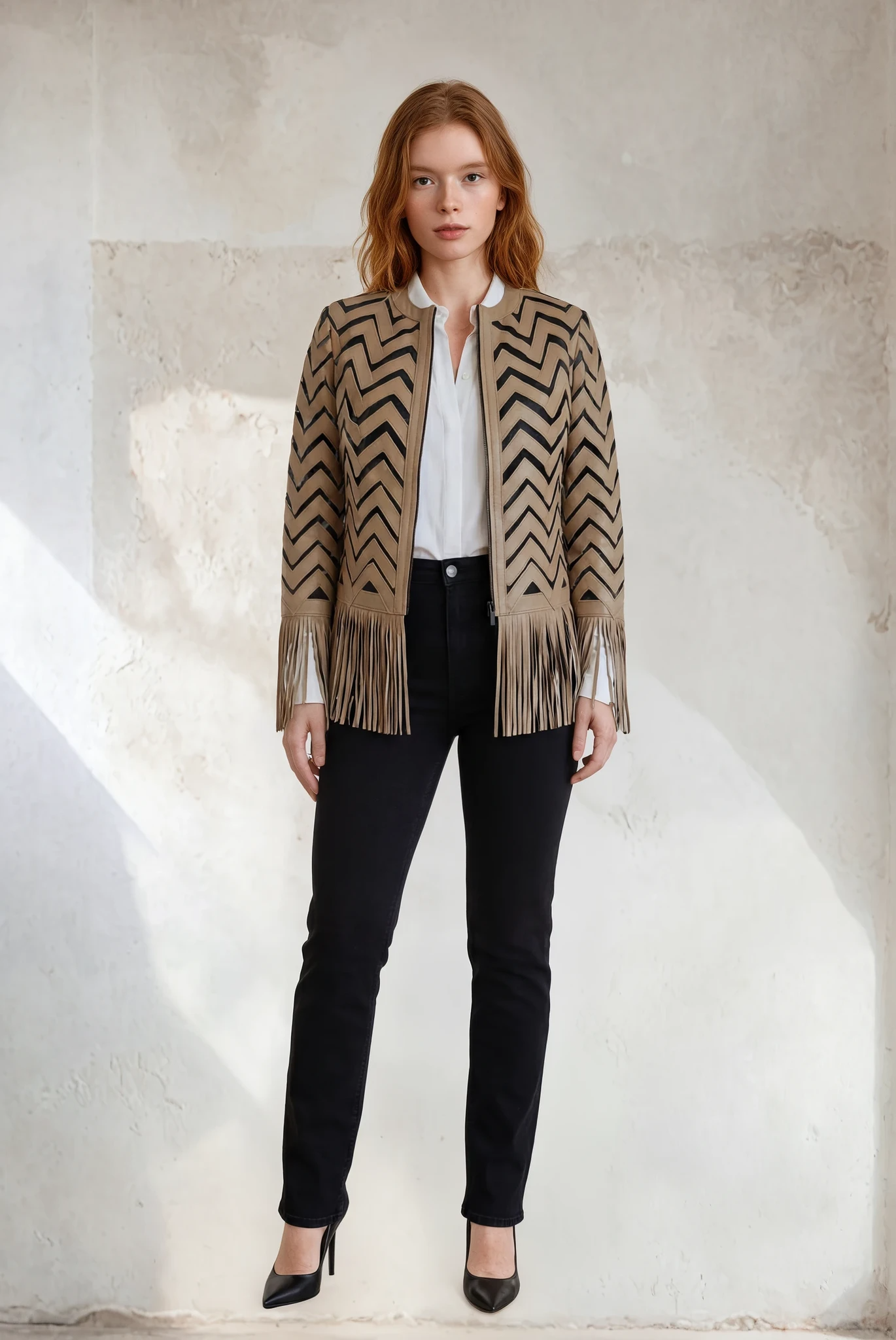 ‌BEIGE FRINGE JACKET