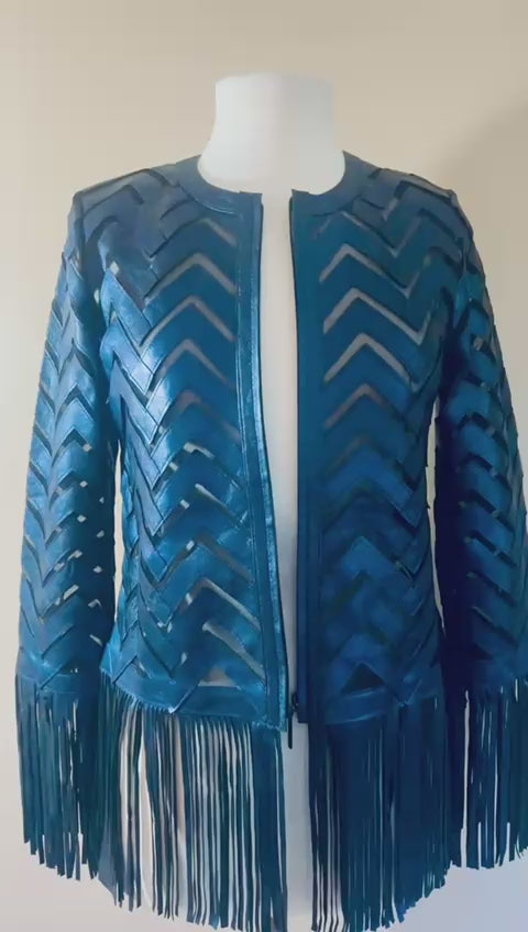 Load video: INDIGO FRINGE JACKET