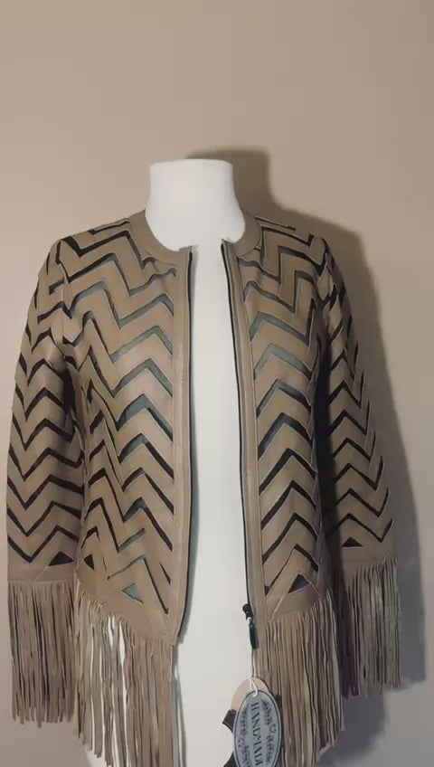 Load video: ‌BEIGE FRINGE JACKET